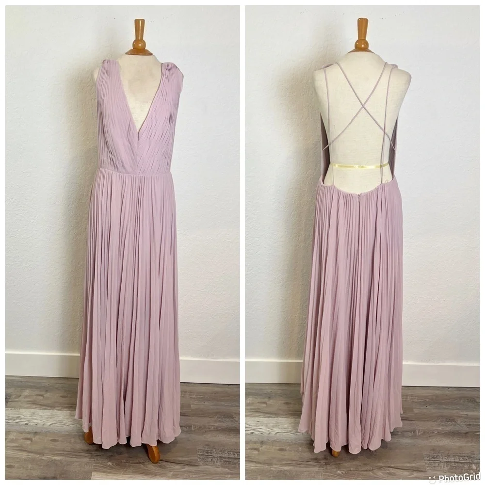 Fame & Partners Strappy Back Pleated Chiffon Evening Dress - Picture 2 of 6